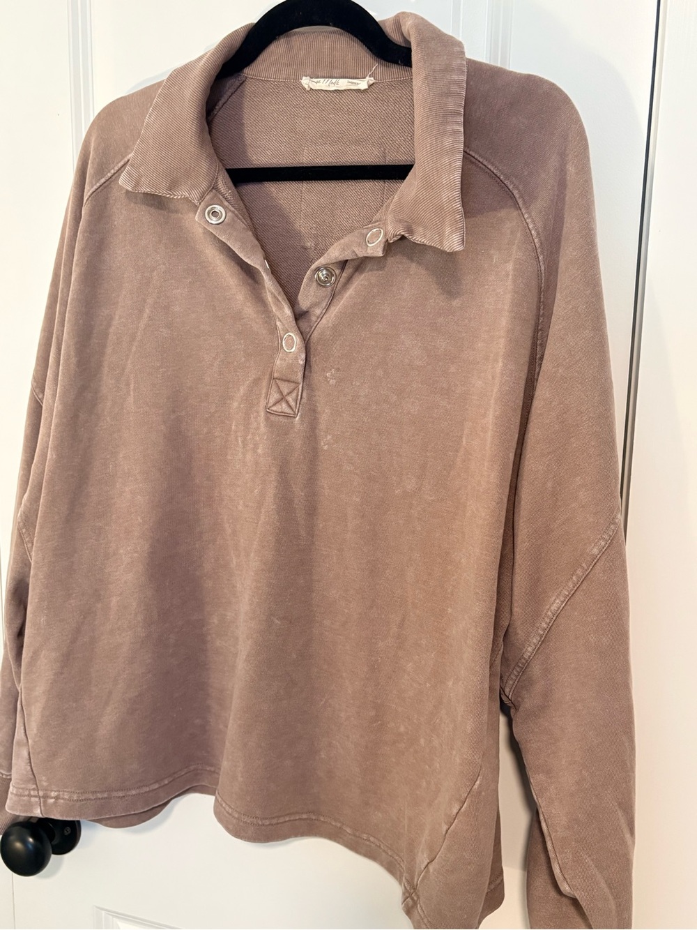 Rae mode knit pullover with buttoned polo neck